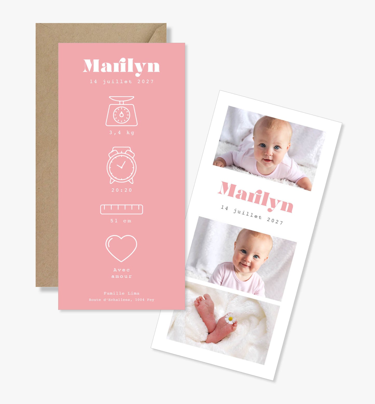 Faire-part de naissance original ‘Maya’ rose