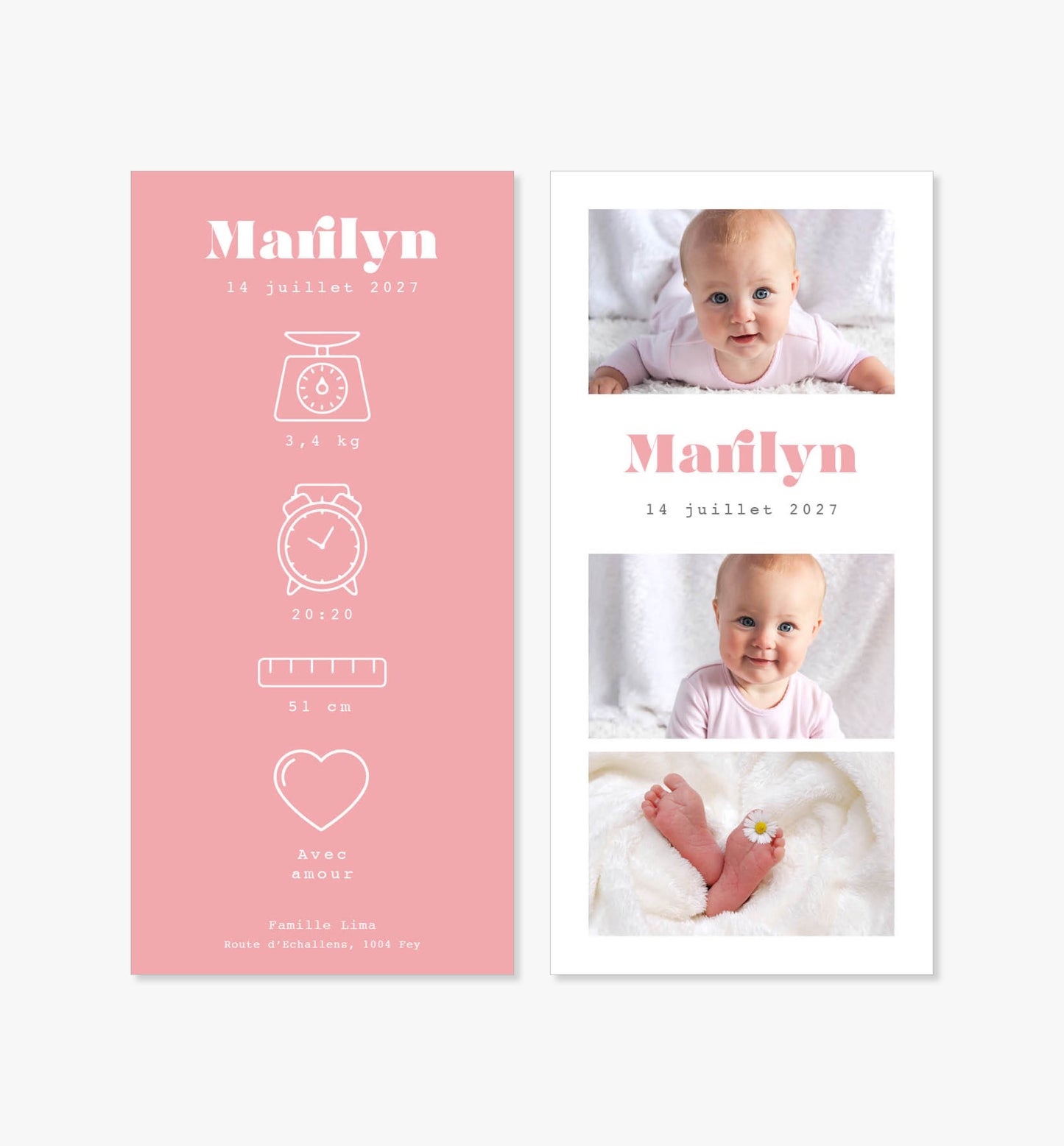 Faire-part de naissance original ‘Maya’ rose