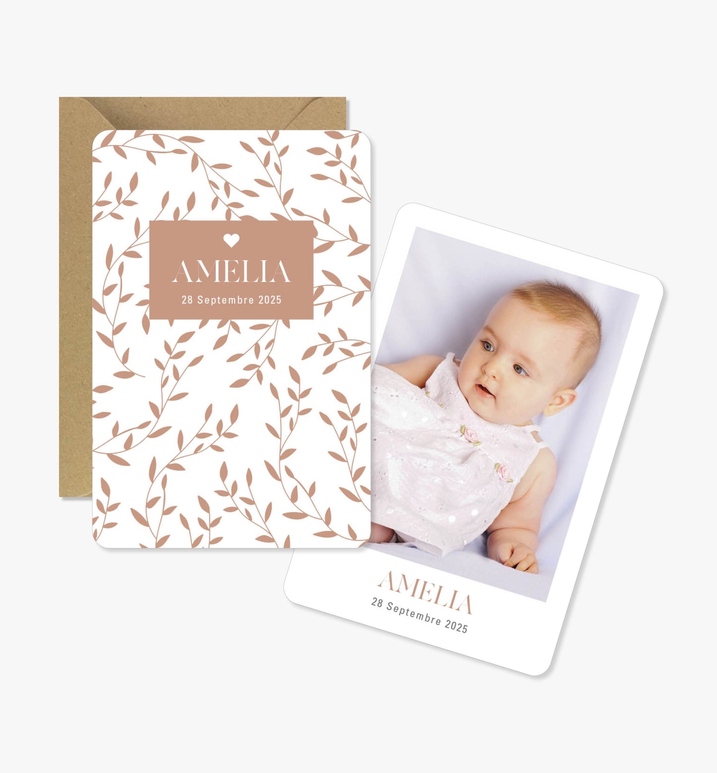 Faire-part de naissance original ‘Celia’ beige