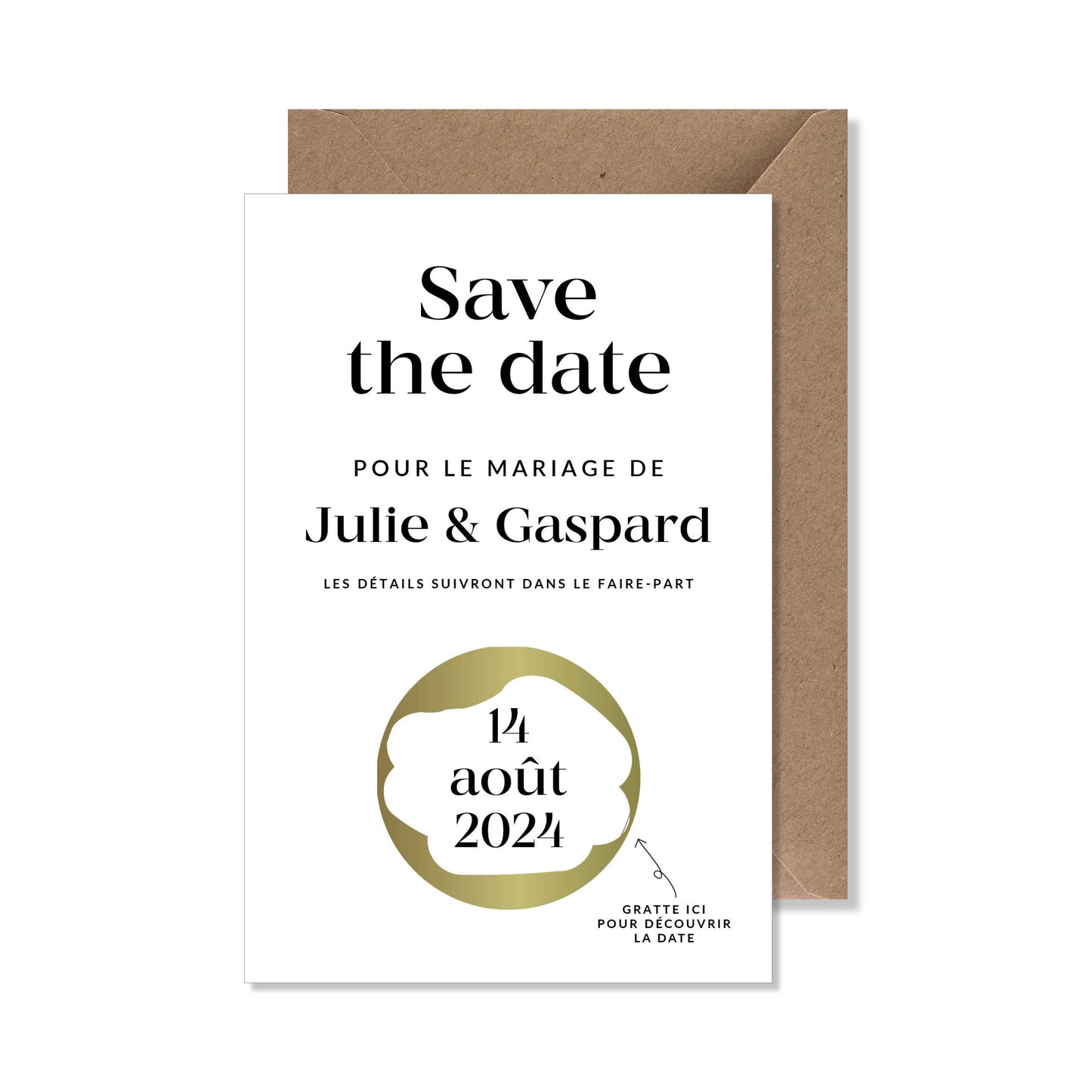 Save the date à gratter blanc annonce date de mariage personnalisée