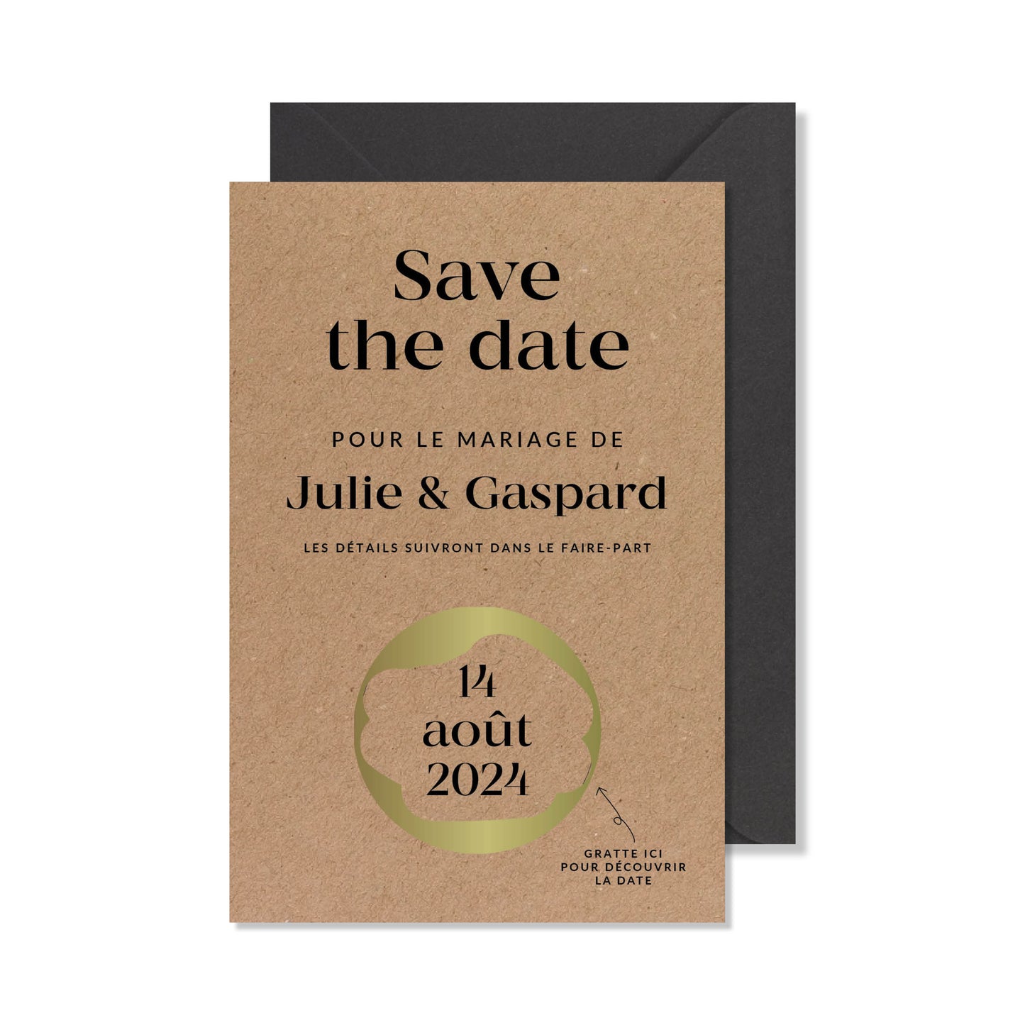 Save the date à gratter kraft annonce date de mariage personnalisée