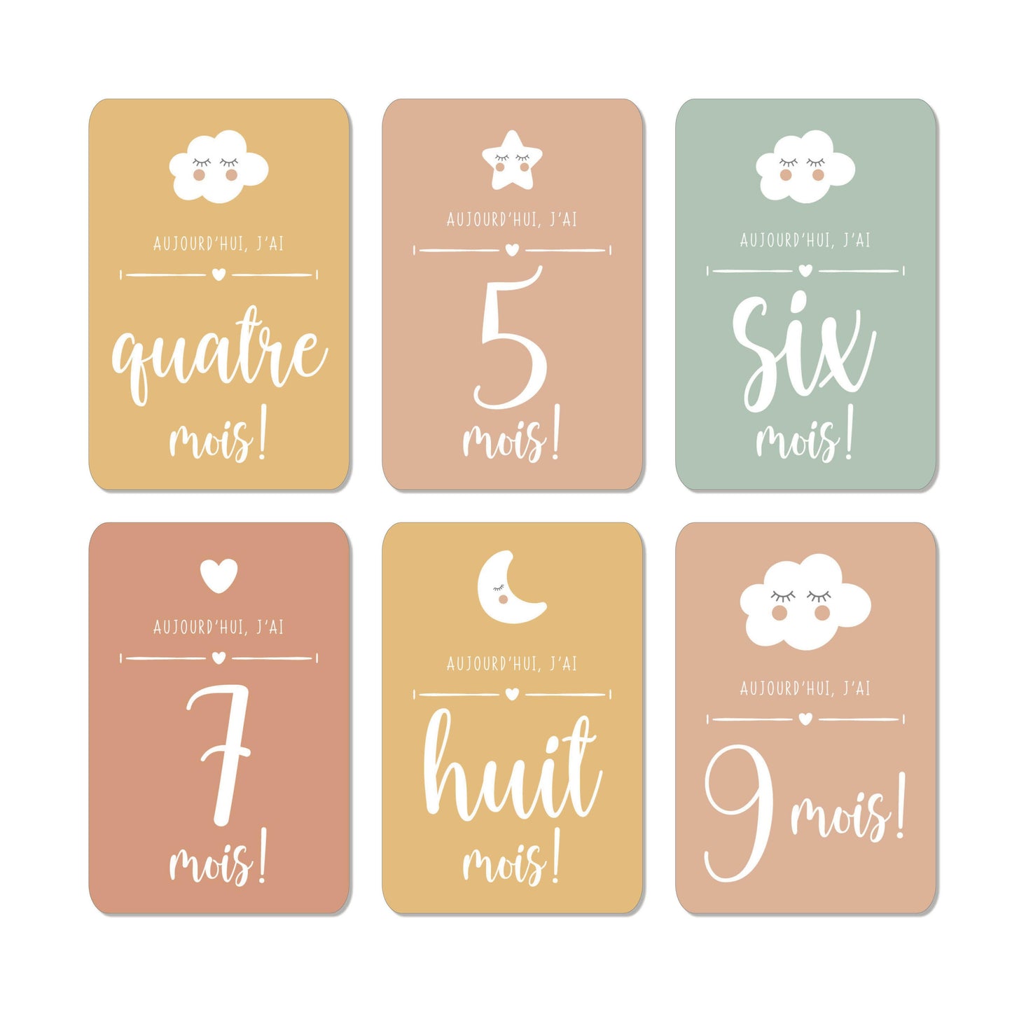 CARTES ÉTAPES MILESTONE ‘MA PREMIÈRE ANNÉE’ ÉTOILES, NUAGE, LUNE - Seven Paper