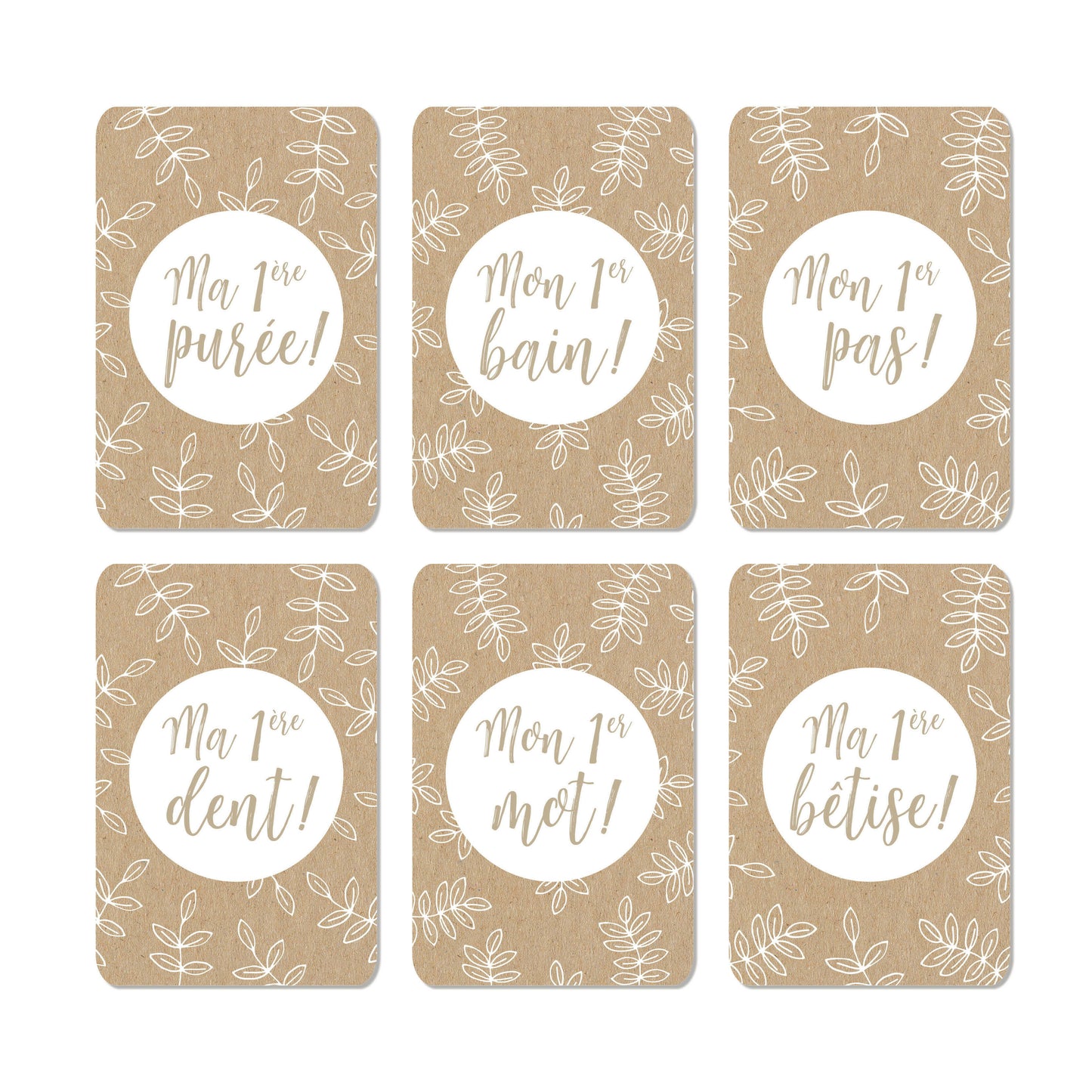 Cartes étapes milestone ‘mes premières fois’ kraft / blanc