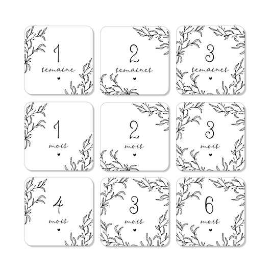 Cartes étapes milestone ‘ma première année’ carré N/B