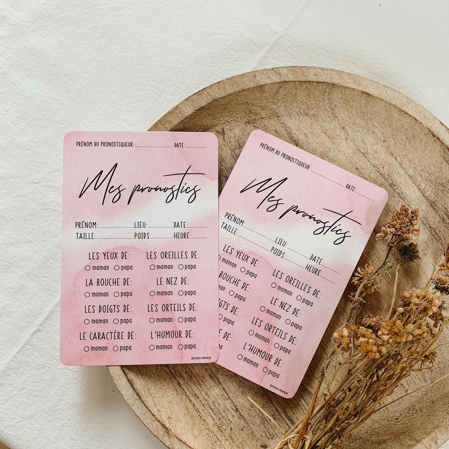 CARTES NAISSANCE ‘LES PRONOSTICS’ BABY SHOWER ROSE - SEVEN PAPER