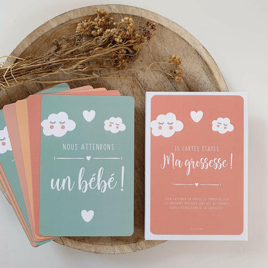 CARTES ÉTAPES MILESTONE ‘MA GROSSESSE’ VERT JAUNE ORANGE - SEVEN PAPER