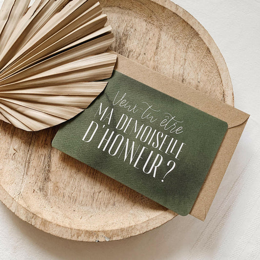 CARTE DEMANDE MARIAGE ‘DEMOISELLE D'HONNEUR’ AQUARELLE VERT - SEVEN PAPER