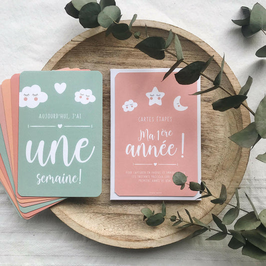 CARTES ÉTAPES MILESTONE ‘MA PREMIÈRE ANNÉE’ ÉTOILES, NUAGE, LUNE - SEVEN PAPER