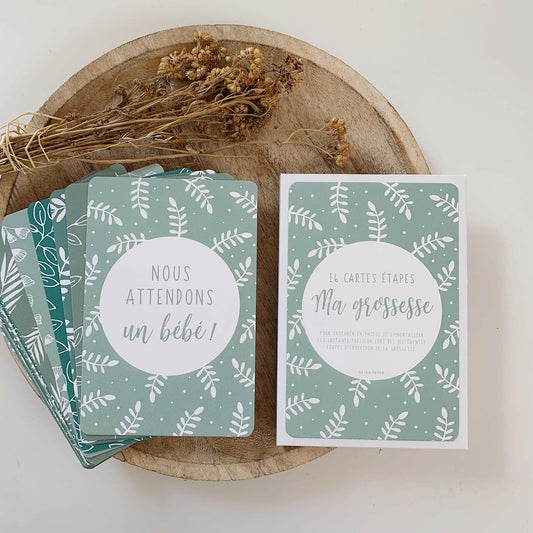 CARTES ÉTAPES MILESTONE ‘MA GROSSESSE’ FLORAL VERT - SEVEN PAPER