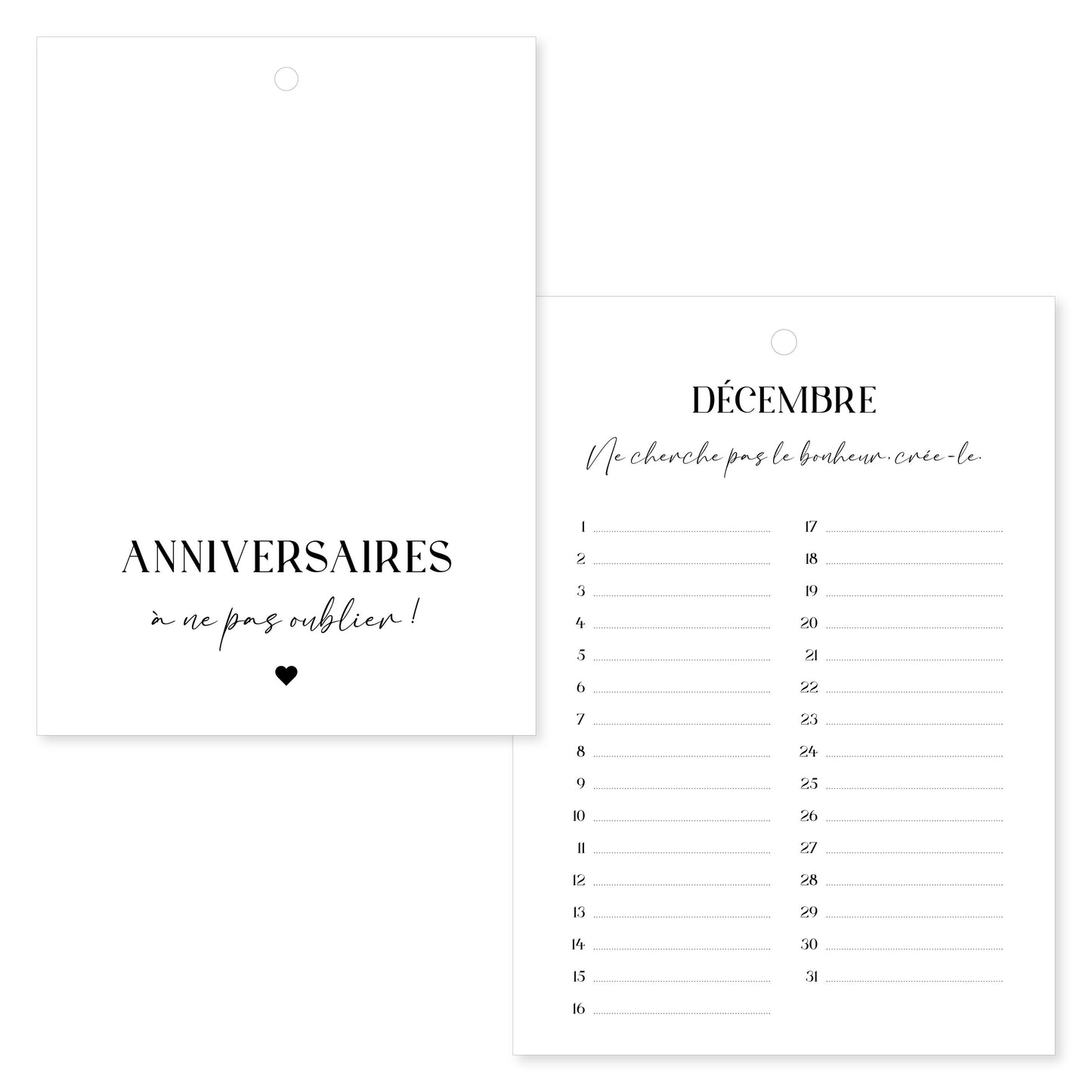 Calendrier mural des anniversaires N/B