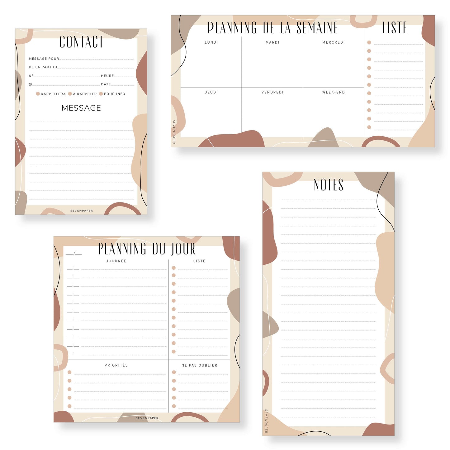 Bloc-notes planning de la journée - nude