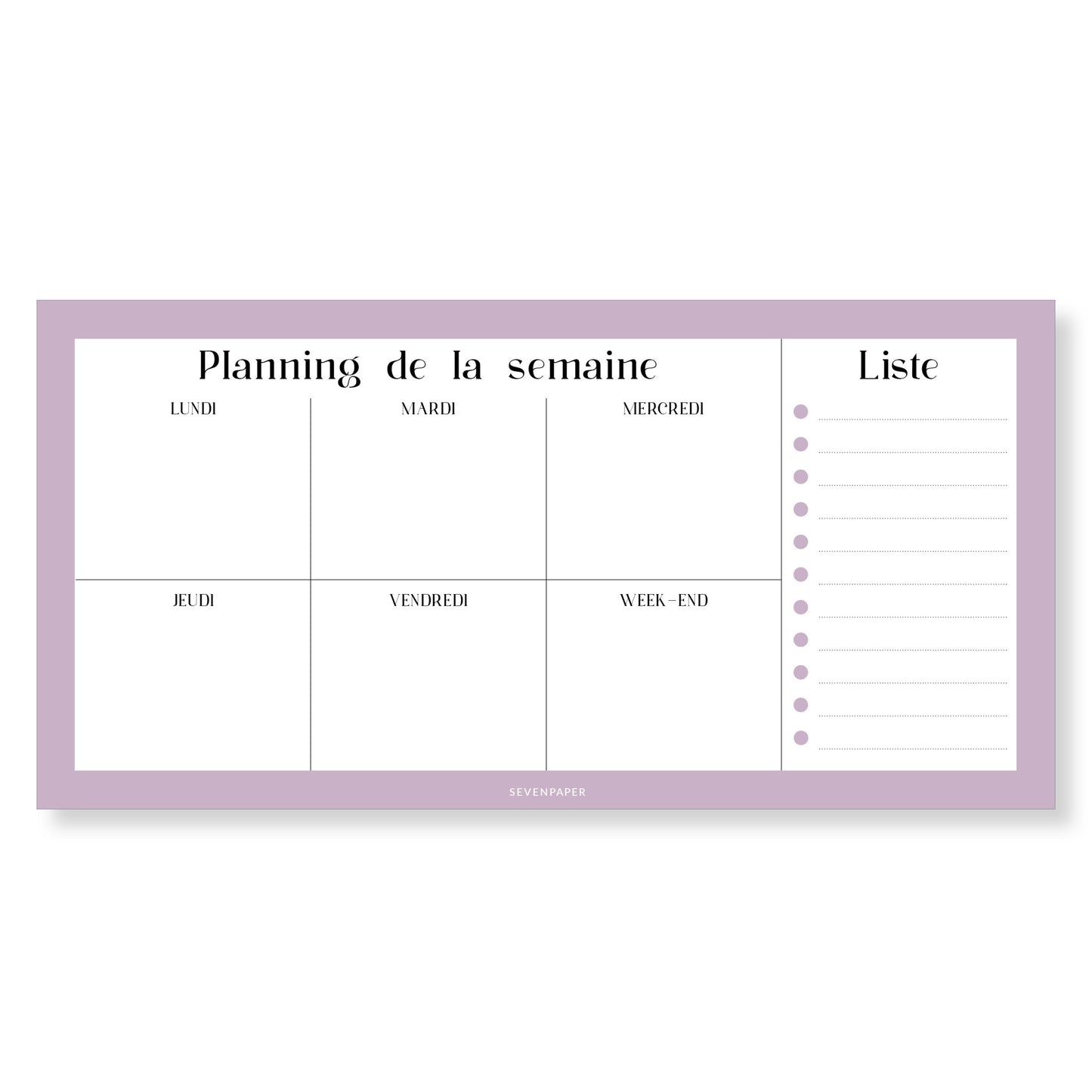 Bloc-notes semainier - lilas pastel