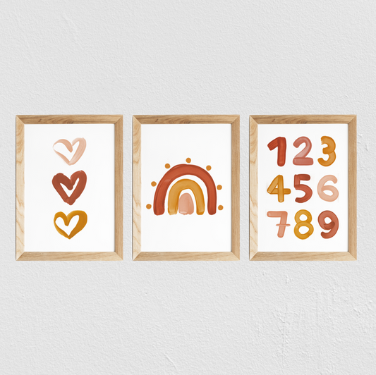 Poster chambre bébé / enfant ‘arc-en-ciel points’ brique, moutarde et rose - SEVEN PAPER