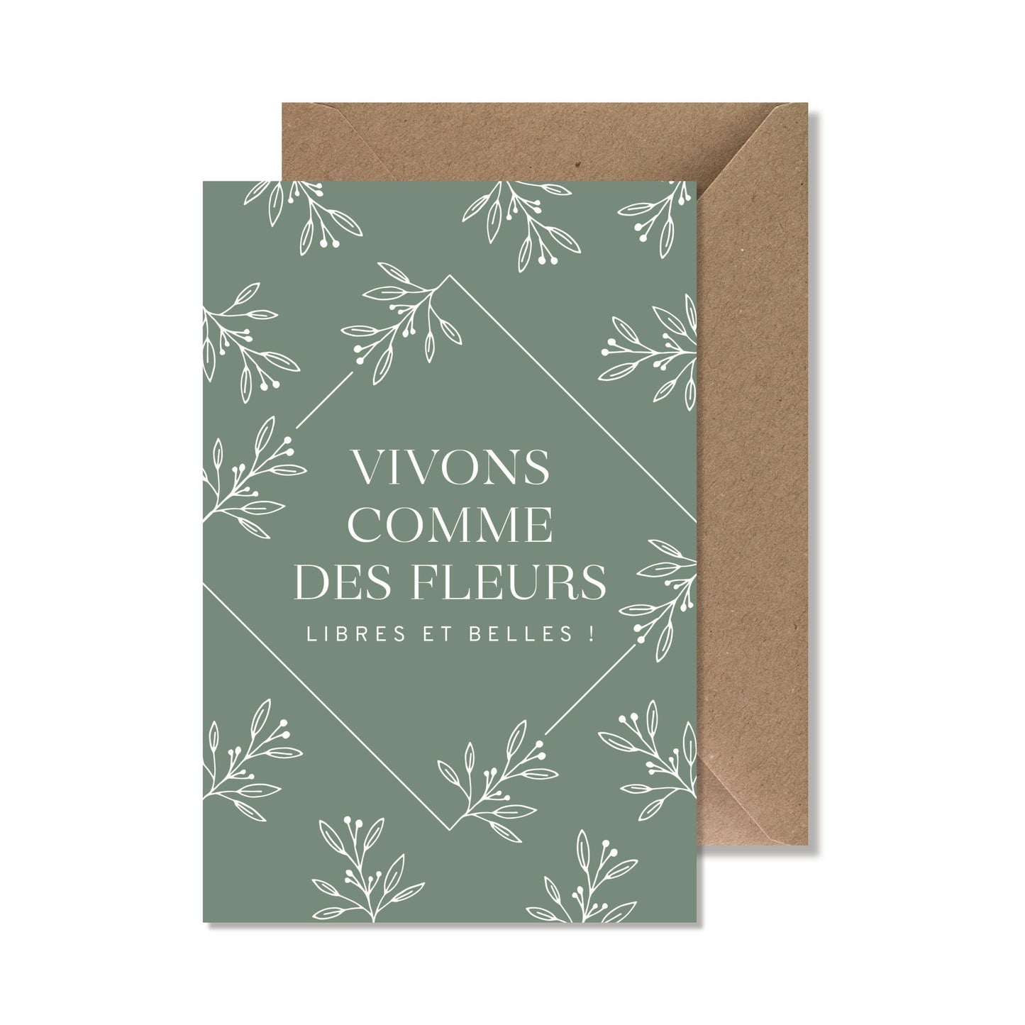 Carte de vœux A6 "vivons comme des fleurs" citation vert