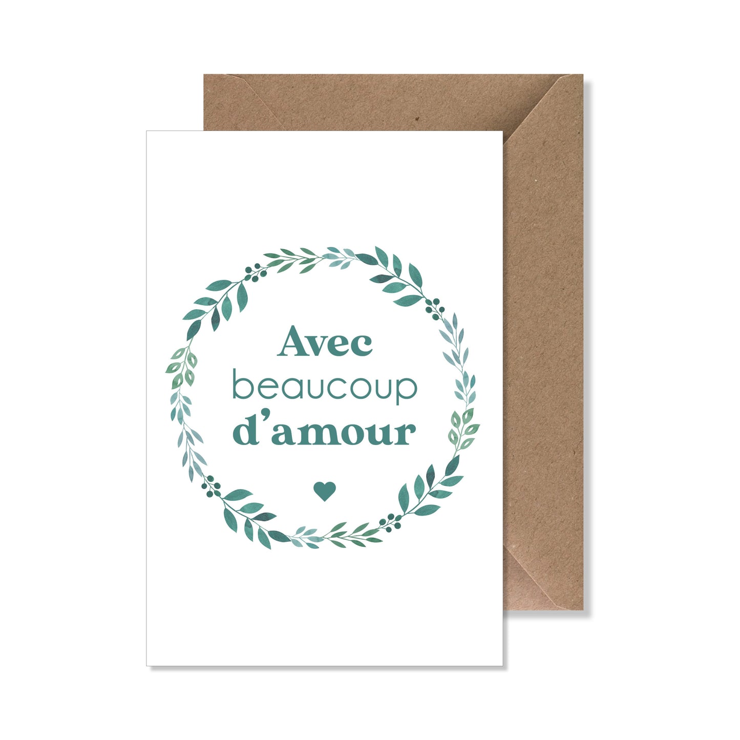 Carte de vœux A6 "avec beaucoup d'amour" bleu turquoise