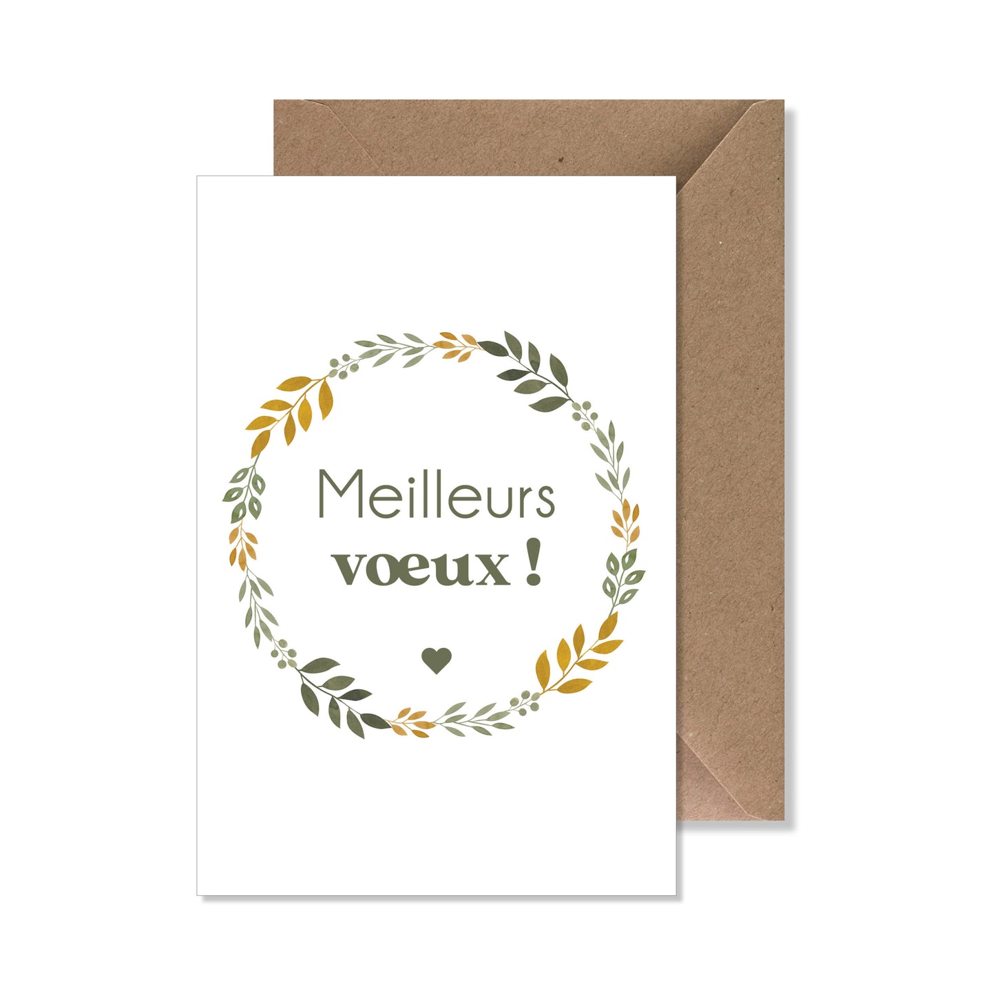 Carte de vœux A6 "meilleurs vœux" aquarelle vert jaune