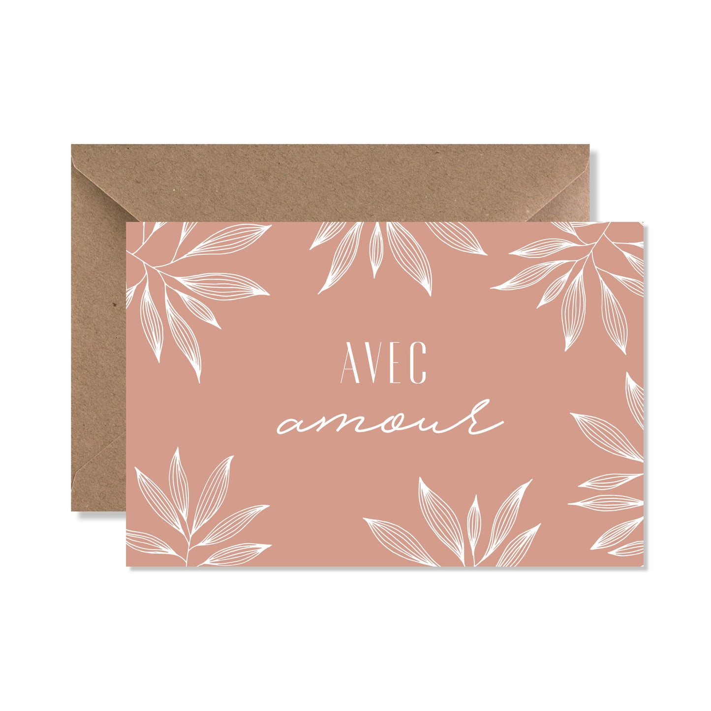 Carte de vœux A6 "avec amour" rose feuilles