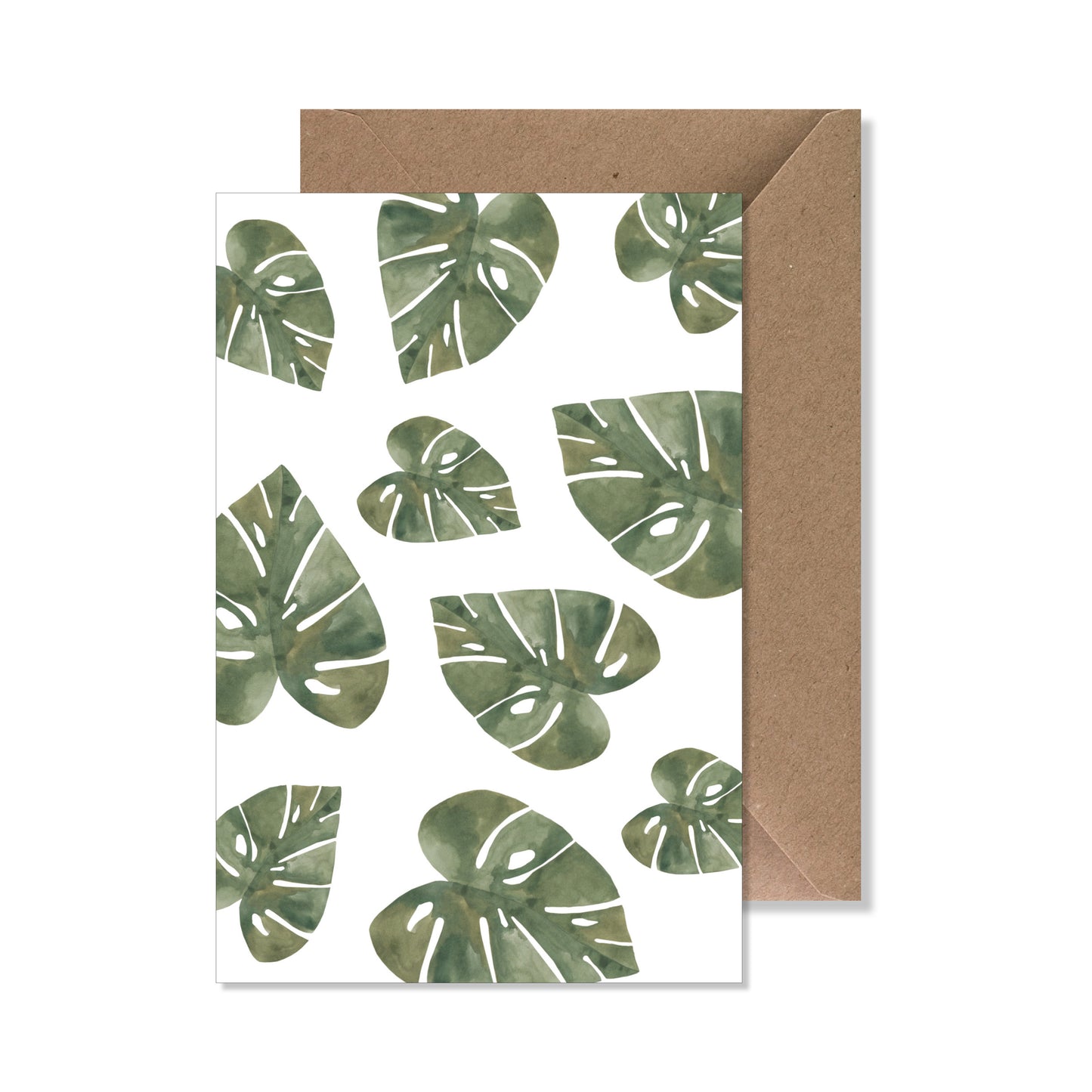 Carte de vœux A6 "feuille de monstera" aquarelle