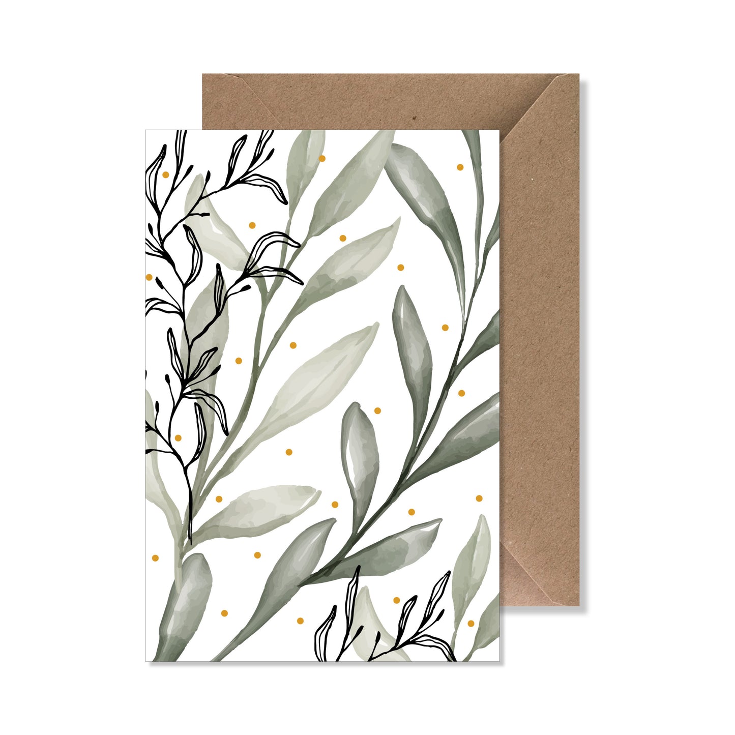 Carte de vœux A6 feuillages aquarelle gold