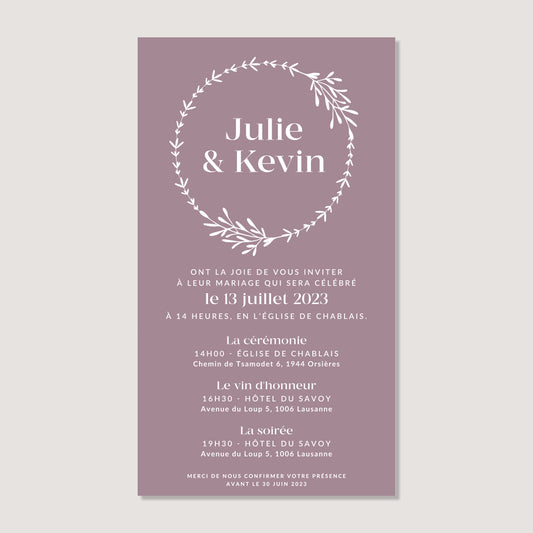 Invitation de mariage numérique couronne élégante