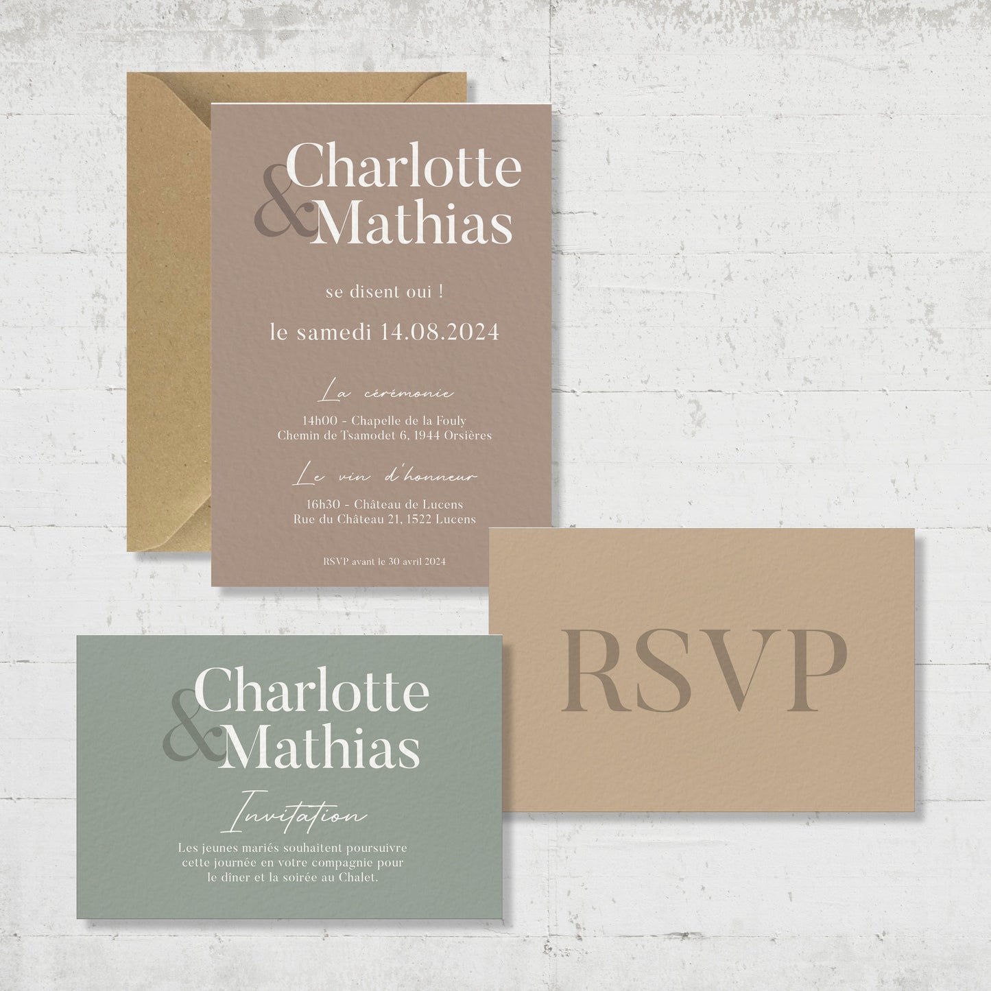 PACK faire-part + carton soirée + carton RSVP - Cinnamon