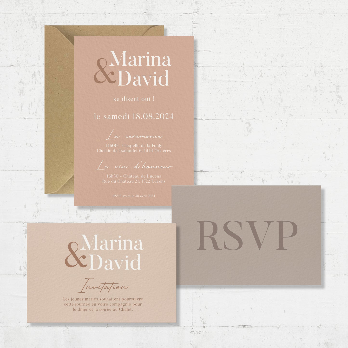 PACK faire-part + carton soirée + carton RSVP - Salmon