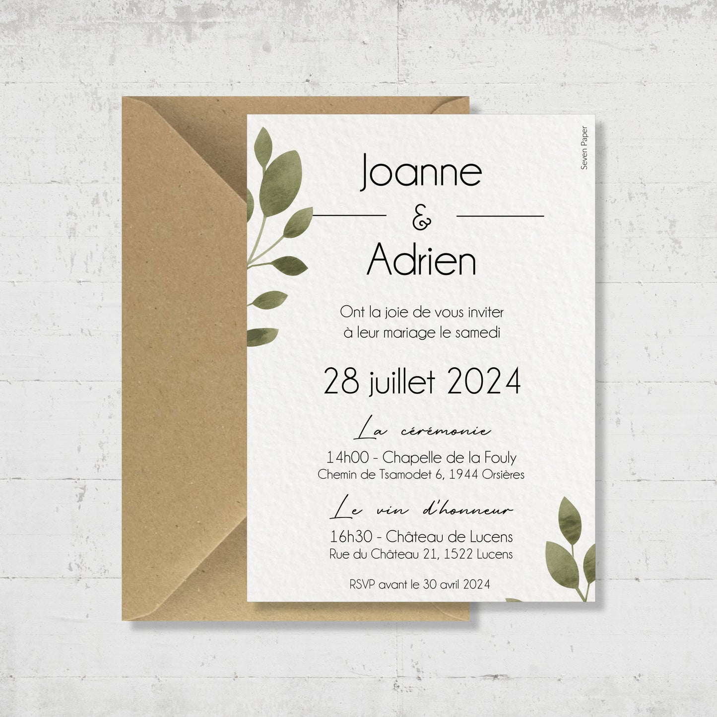 PACK faire-part + carton soirée + carton RSVP - Champêtre