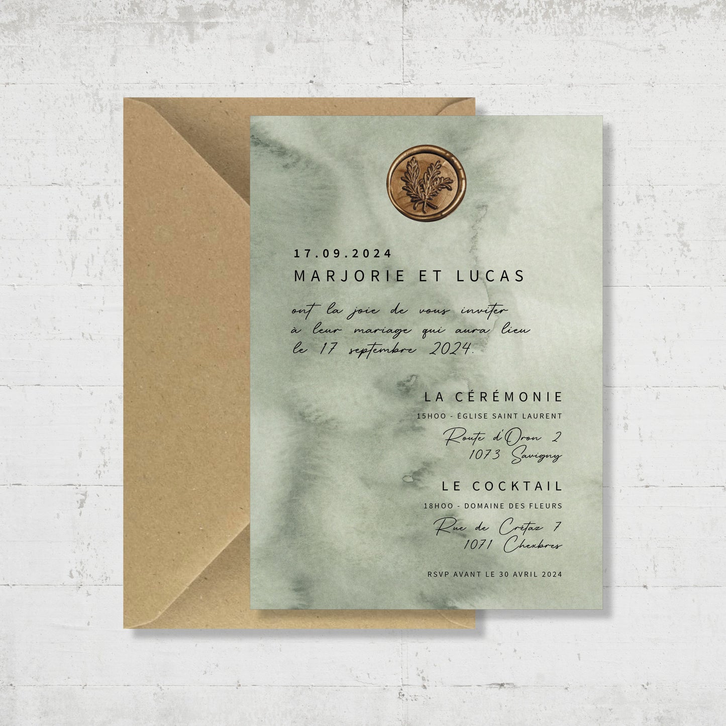 PACK faire-part + carton soirée + carton RSVP - Lichen