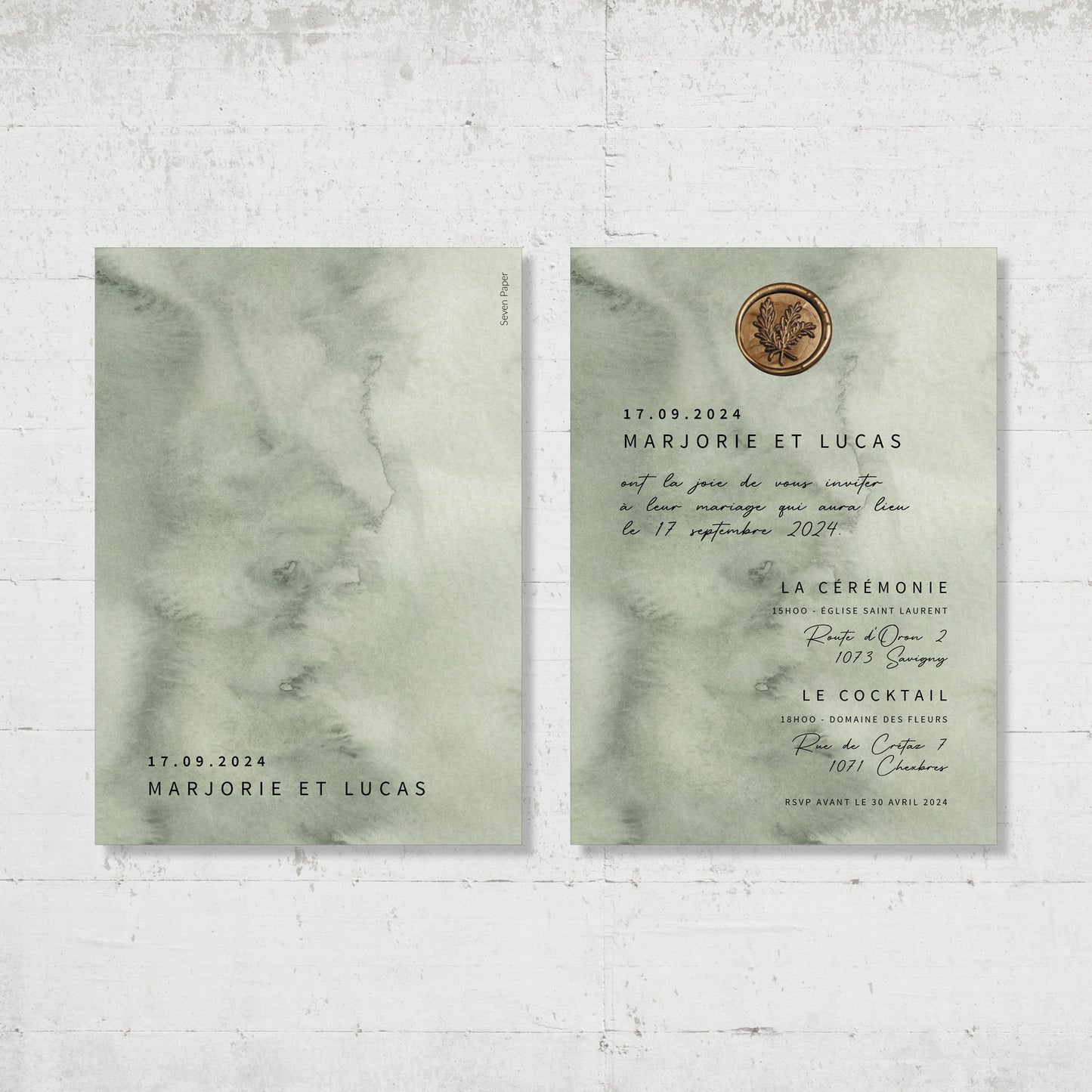 PACK faire-part + carton soirée + carton RSVP - Lichen