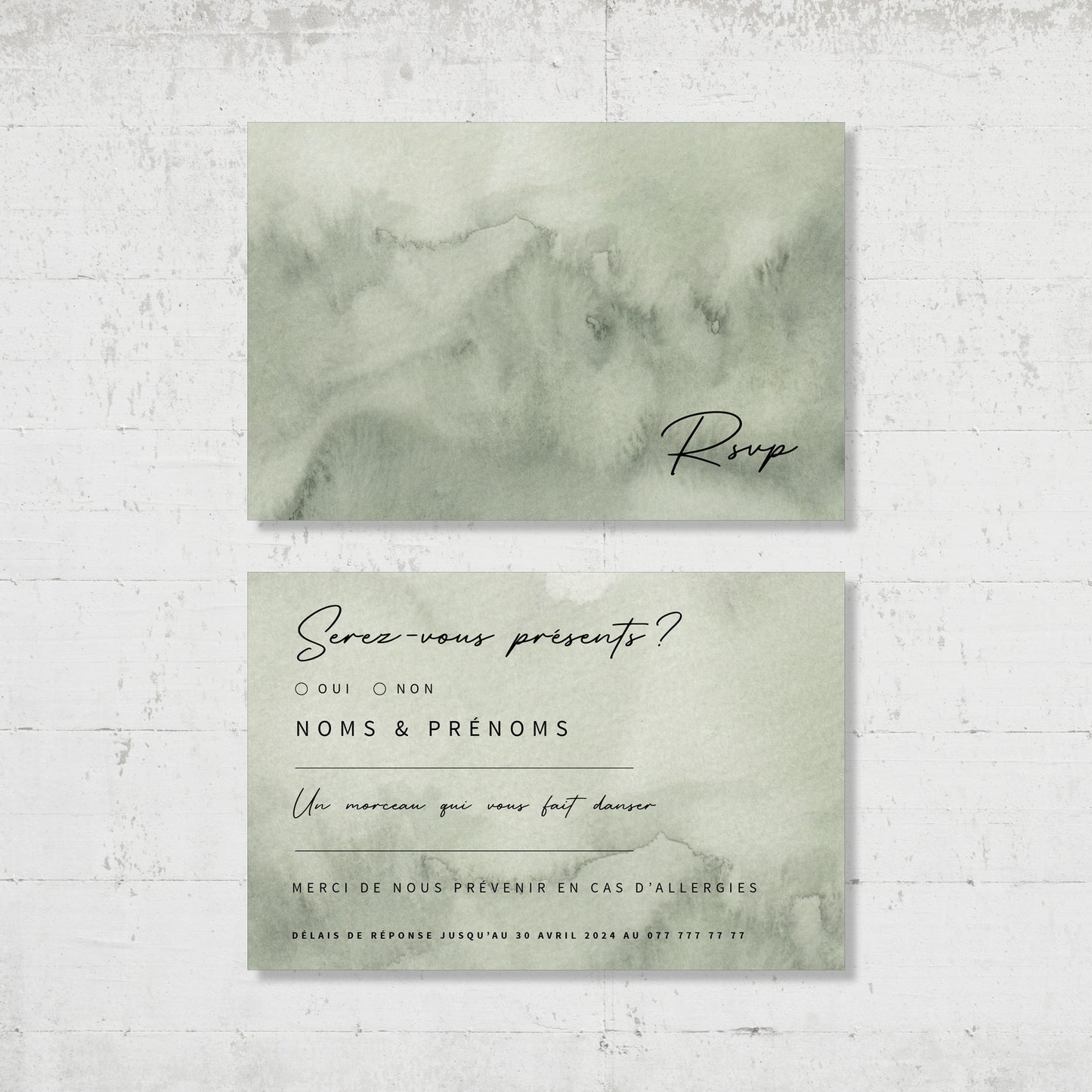 PACK faire-part + carton soirée + carton RSVP - Lichen