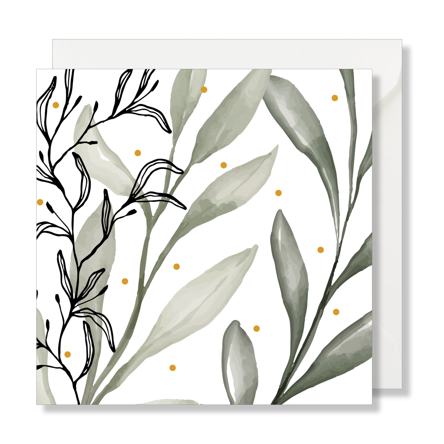 Carte de vœux carrée "illustration" floral olive gold