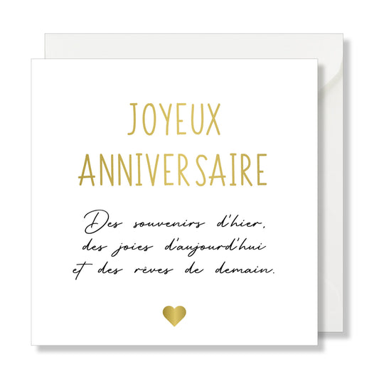 Carte de vœux carrée "joyeux anniversaire" gold texte amour