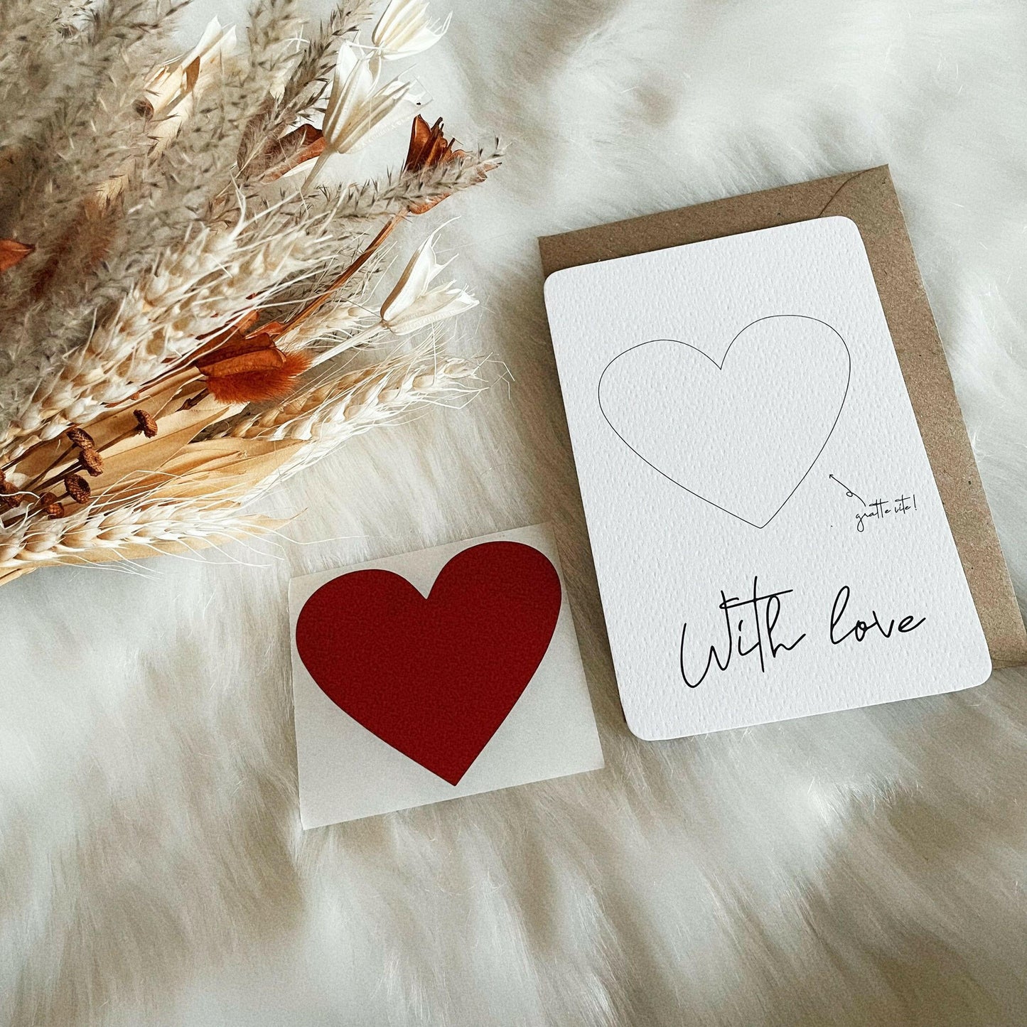 Carte à gratter originale "with love" rouge, doré ou rose