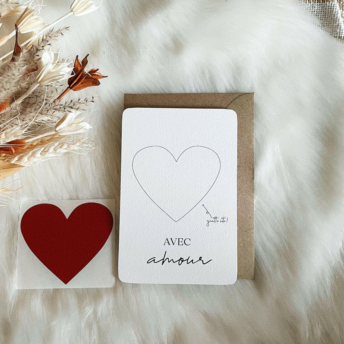 Carte à gratter originale "avec amour" rouge, doré ou rose