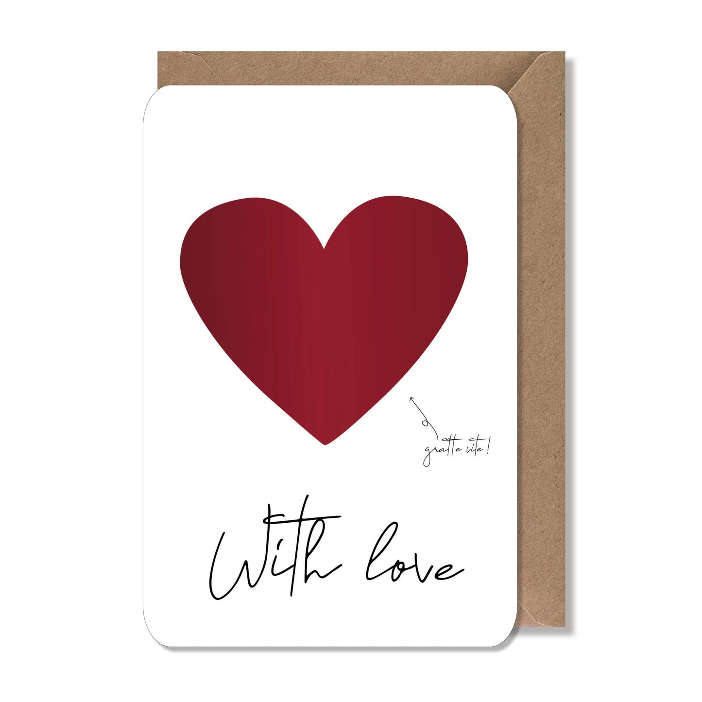 Carte à gratter originale "with love" rouge, doré ou rose