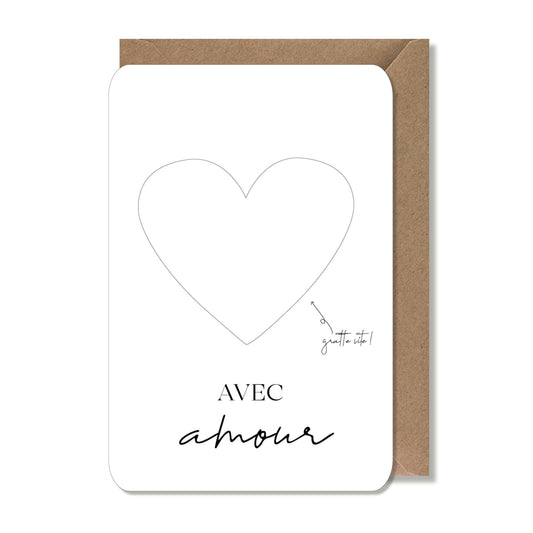 Carte à gratter originale "avec amour" rouge, doré ou rose