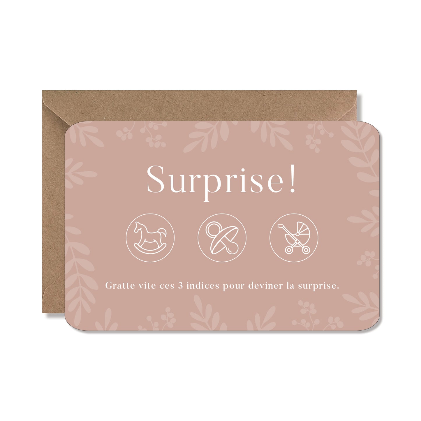 Carte annonce grossesse à gratter - Surprise ! 3 symboles, rose