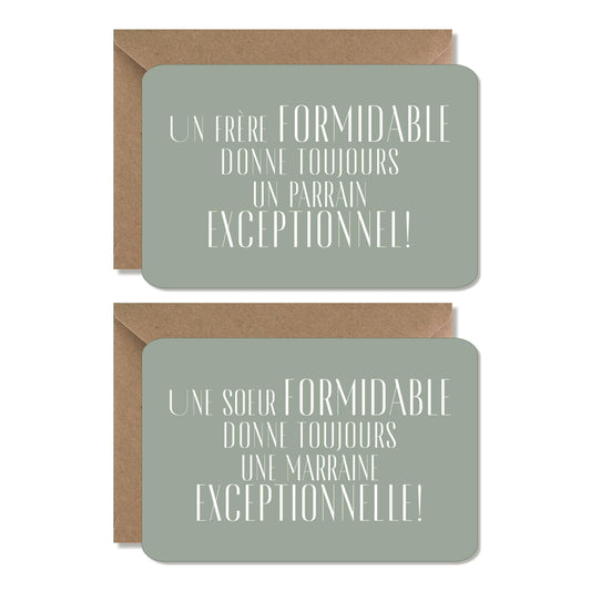 Cartes grossesse / naissance demande ‘soeur / marraine’ vert