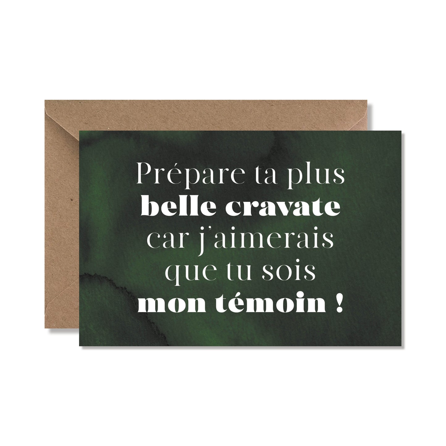 Carte mariage originale demande ‘mon témoin’ aquarelle vert