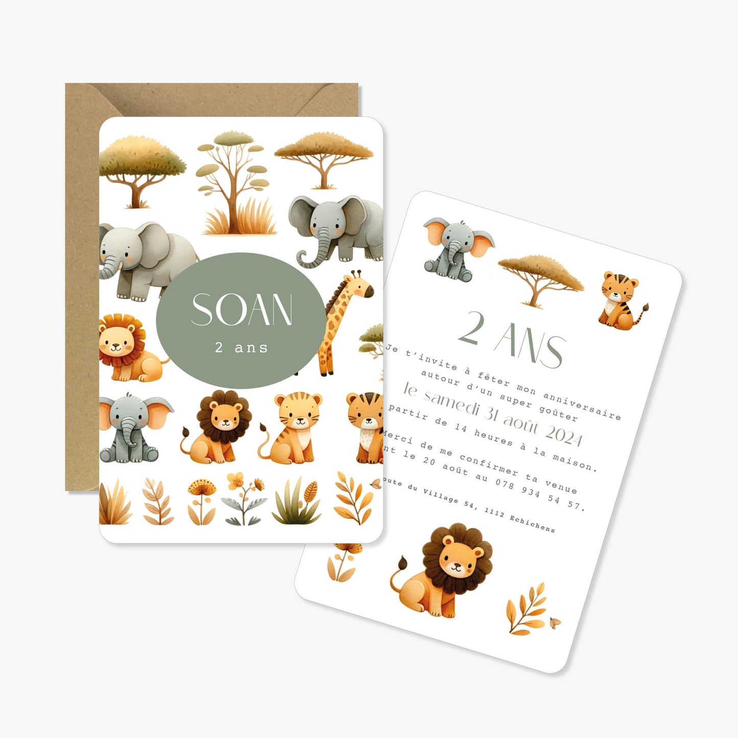 Invitation anniversaire illustration la savane