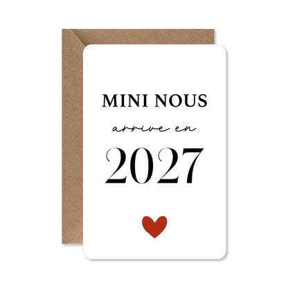 Carte annonce grossesse originale - mini nous arrive en 2026 / 2027, noir/blanc