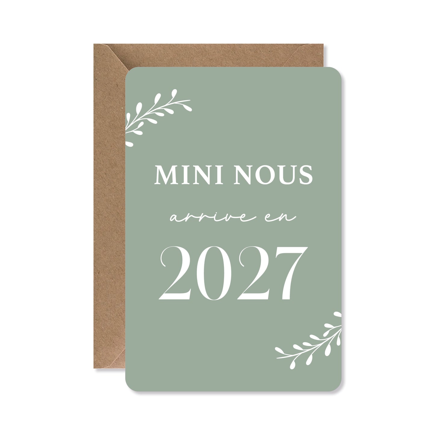 Carte annonce grossesse originale - mini nous arrive en 2026 / 2027, vert