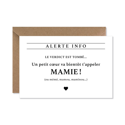 Carte annonce grossesse - mamie ‘alerte info’