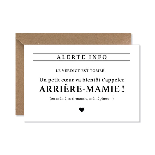 Carte annonce grossesse - arrière-grand-mamie ‘alerte info’