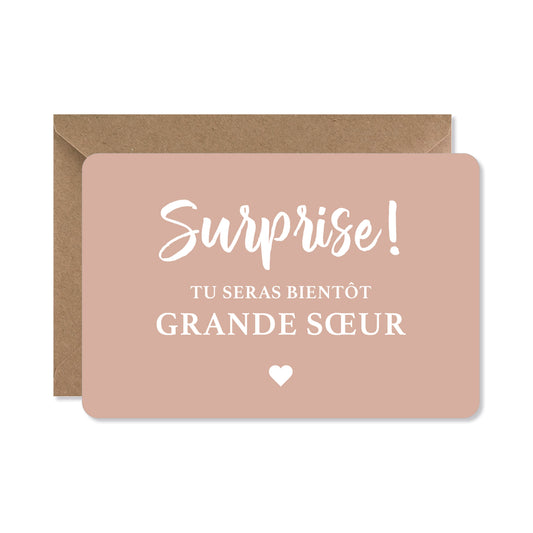 Carte annonce grossesse - Surprise - grande sœur, rose