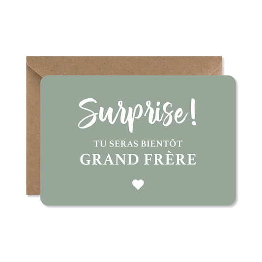 Carte annonce grossesse - Surprise - grand frère, vert