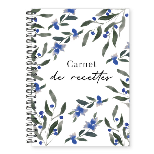 Carnet de 70 recettes vierge - bleuet