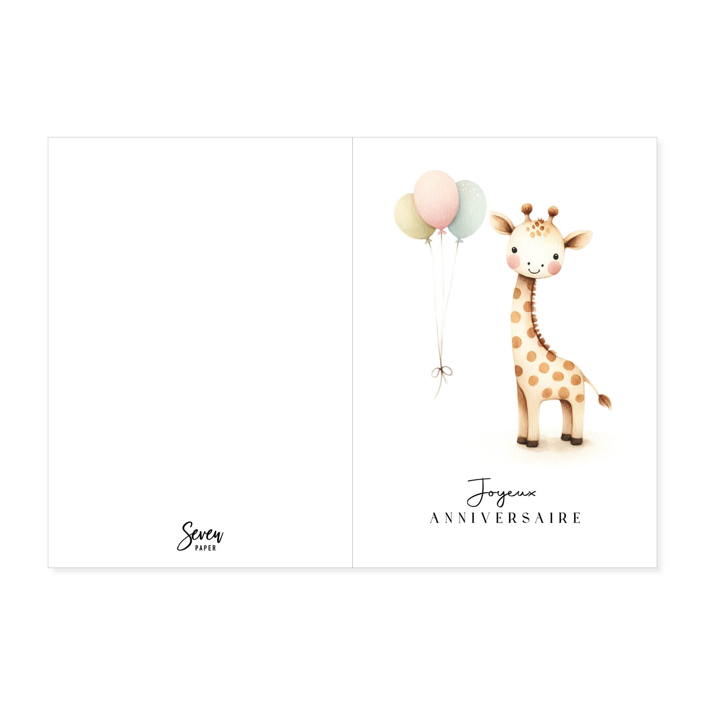 Grande carte de vœux A5 double "joyeux anniversaire" illustration girafe