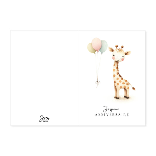 Grande carte de vœux A5 double "joyeux anniversaire" illustration girafe