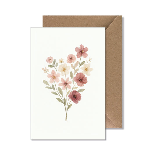 Carte de vœux A6 "bouquet fleurs rose" illustration
